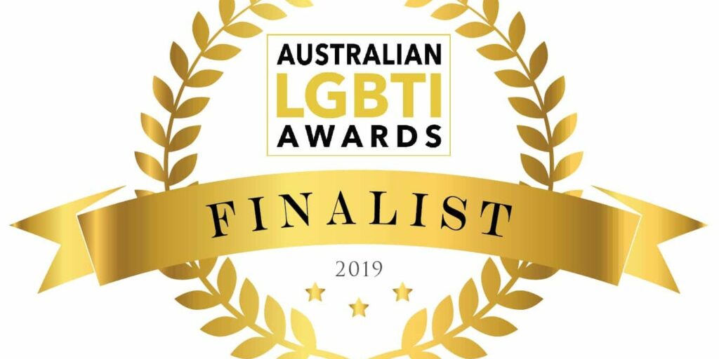Gold Laurel that says "Australian LGBTI Awards Finalist"